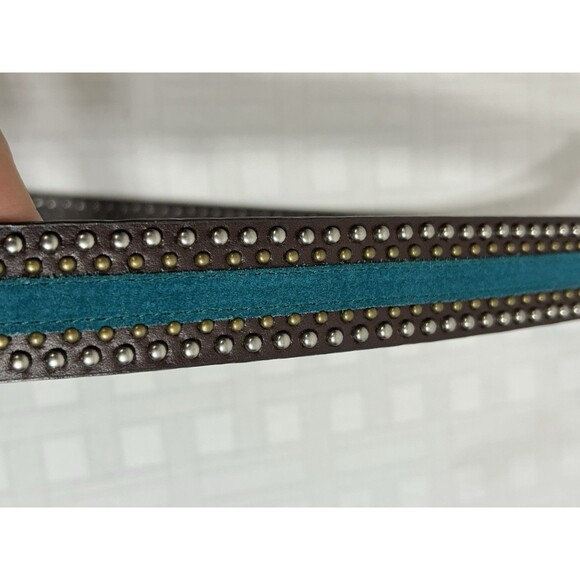 Harley Davidson Womens Size LARGE Brown Leather Teal Blue Gold Silver STUDDED main image 13